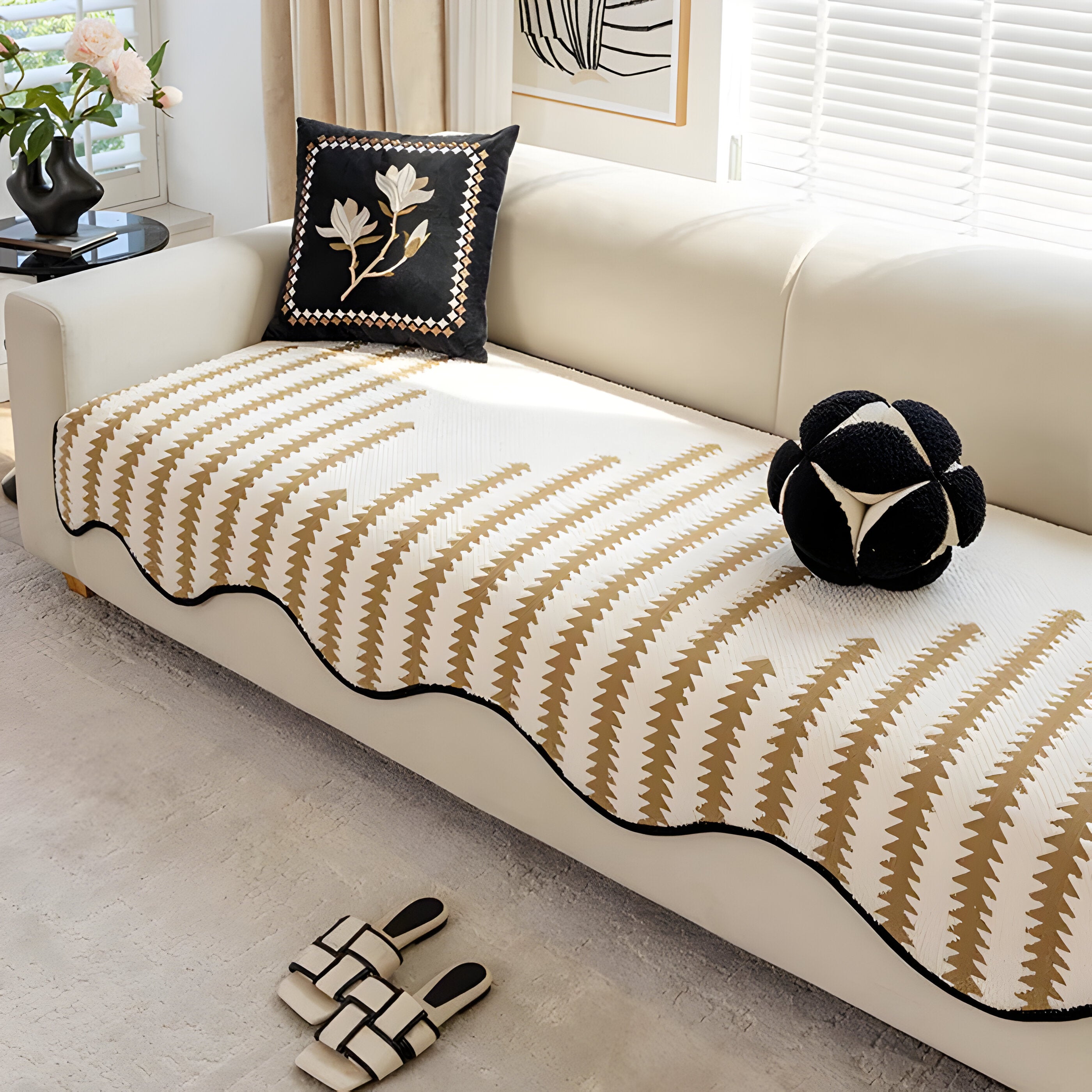 ArtiLounge Täckning - Modern Chevron Rand Chenille Sofföverdrag