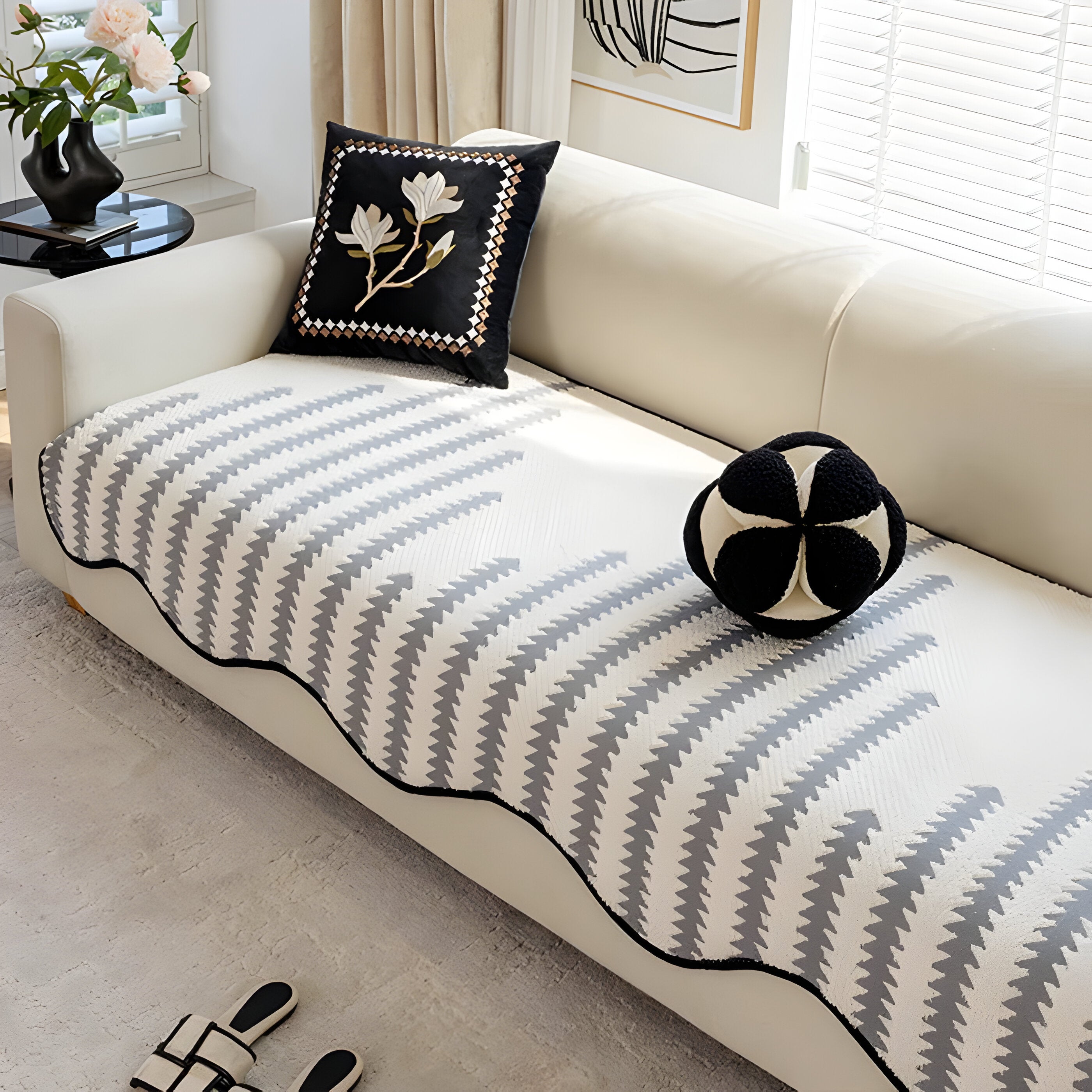 ArtiLounge Täckning - Modern Chevron Rand Chenille Sofföverdrag