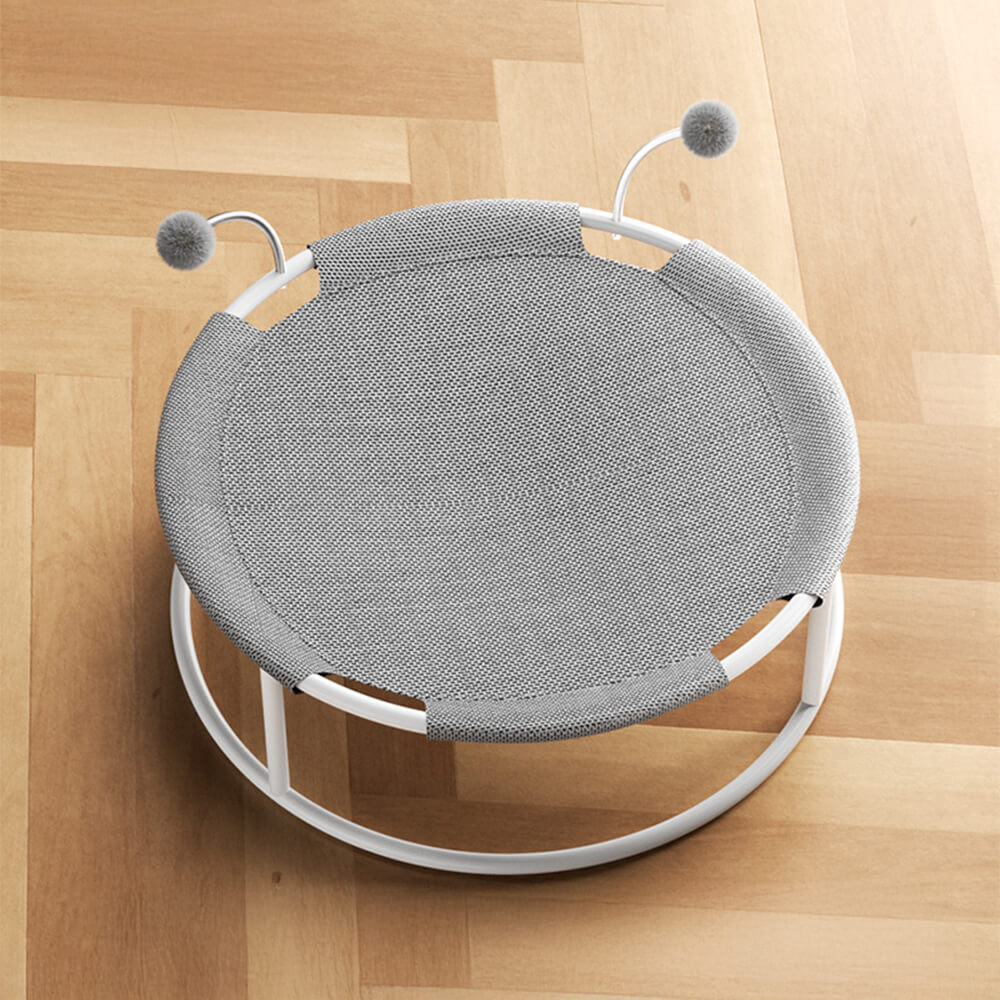 Rund Andningsbar Fuktbevis Varm Nät Kattbädd med Pom-Poms