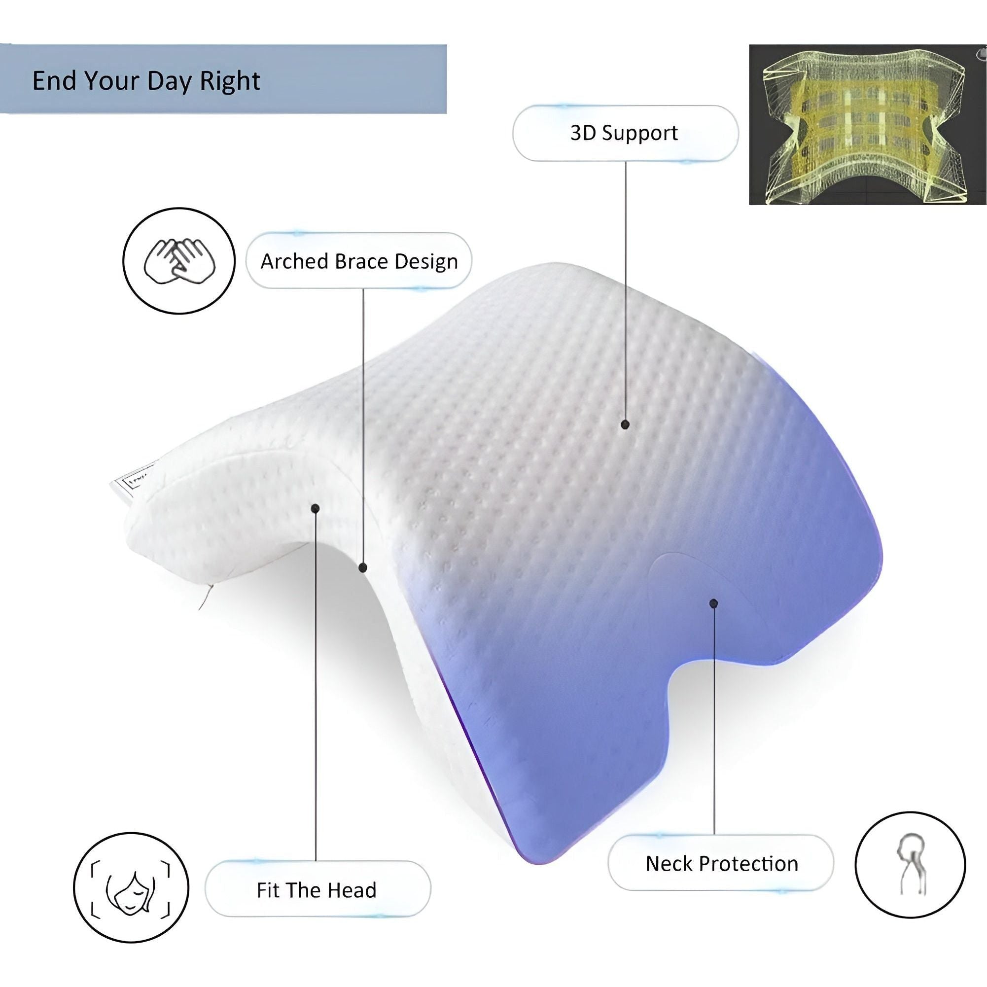 FeatherDream Kudde - Böjd U-formad Ortopedisk Memory-skum Handkudde