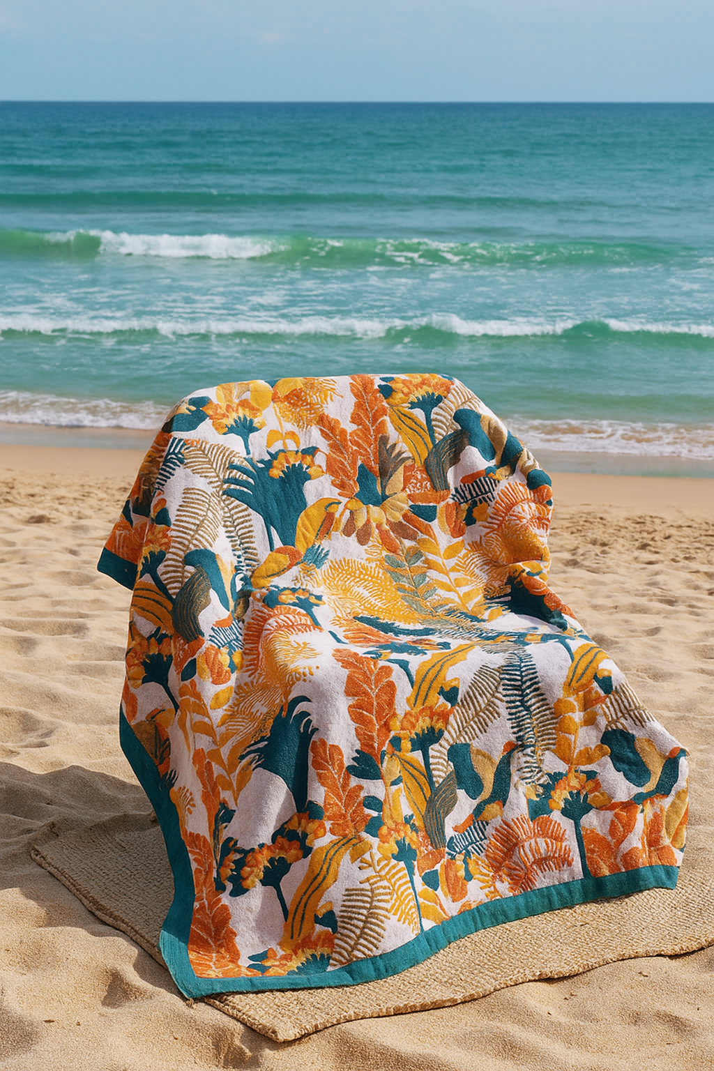 Blommfågel Bomull Vändbar Strandbadhandduk