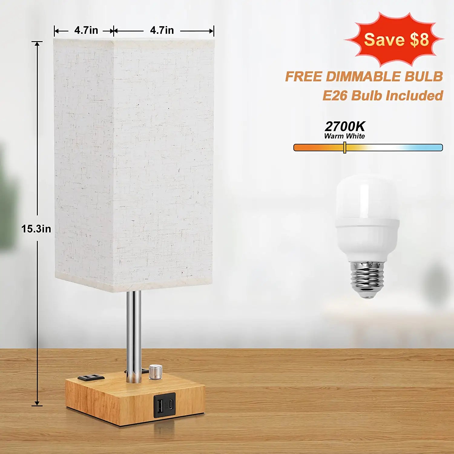 Bordslampa med högtalare och trådlös laddare