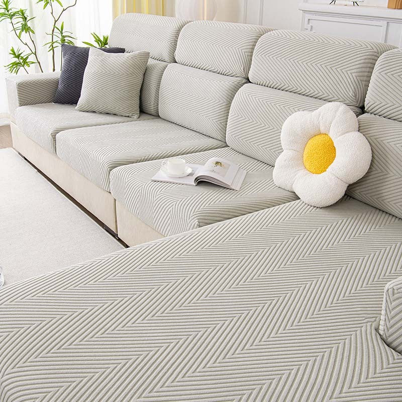 Helt Omsluten Fiskbenssoffa Täckning i Hållbar Chenille