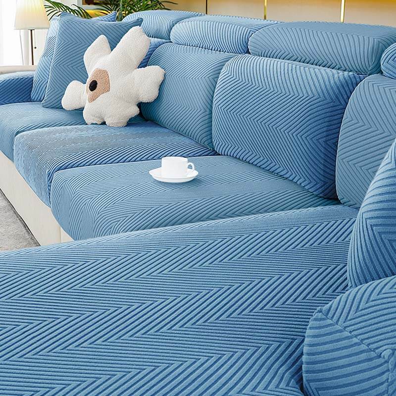 Helt Omsluten Fiskbenssoffa Täckning i Hållbar Chenille