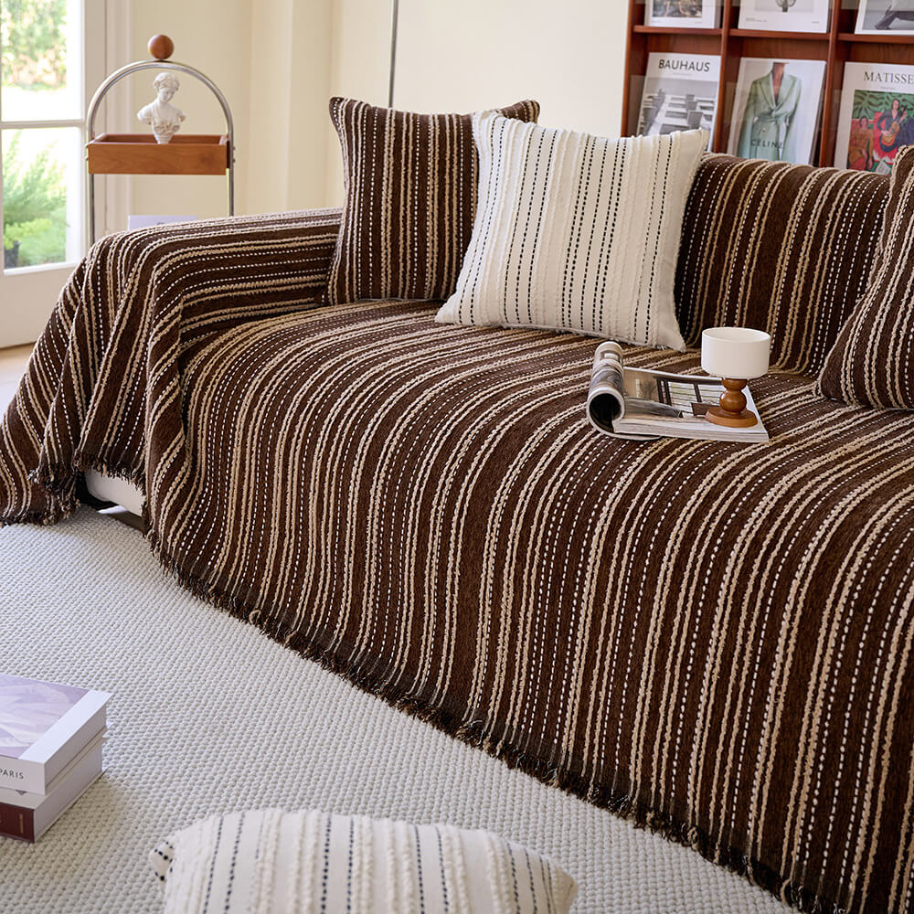 Årsbädd Striped Tassels Chenille Hållbar Sofföverdrag