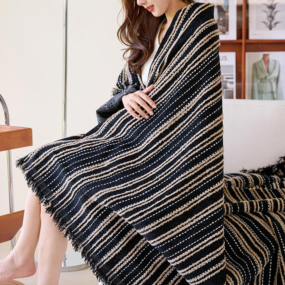 Årsbädd Striped Tassels Chenille Hållbar Sofföverdrag