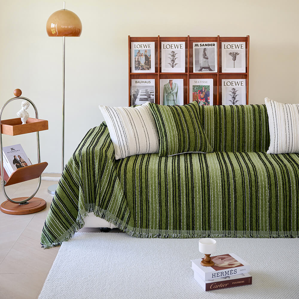 Årsbädd Striped Tassels Chenille Hållbar Sofföverdrag