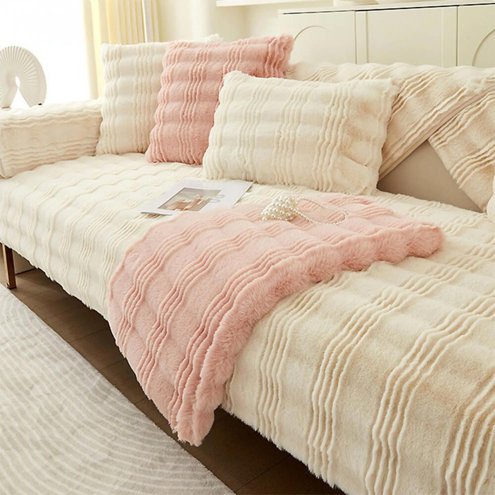 Modern Bekväm Falsk Kaninpäls Anti-Slip Soffa Täcke