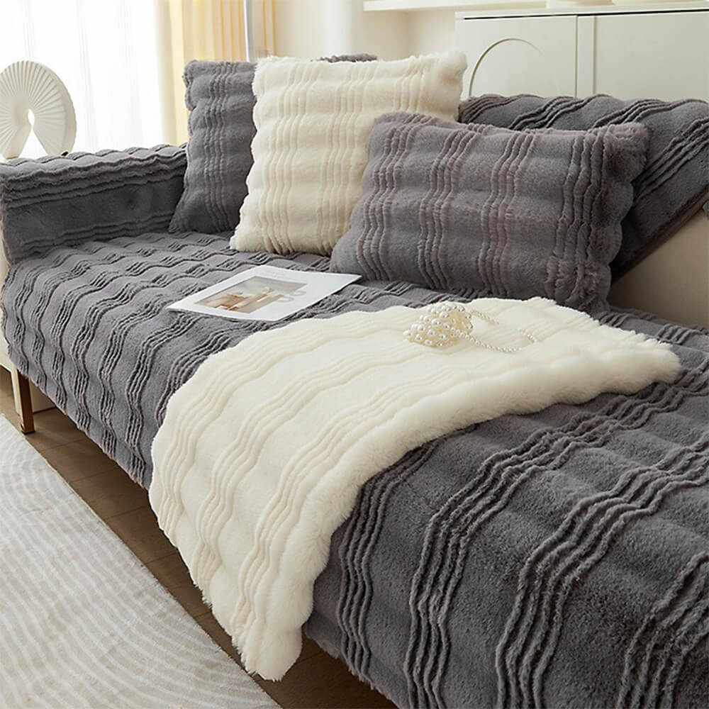 Modern Bekväm Falsk Kaninpäls Anti-Slip Soffa Täcke