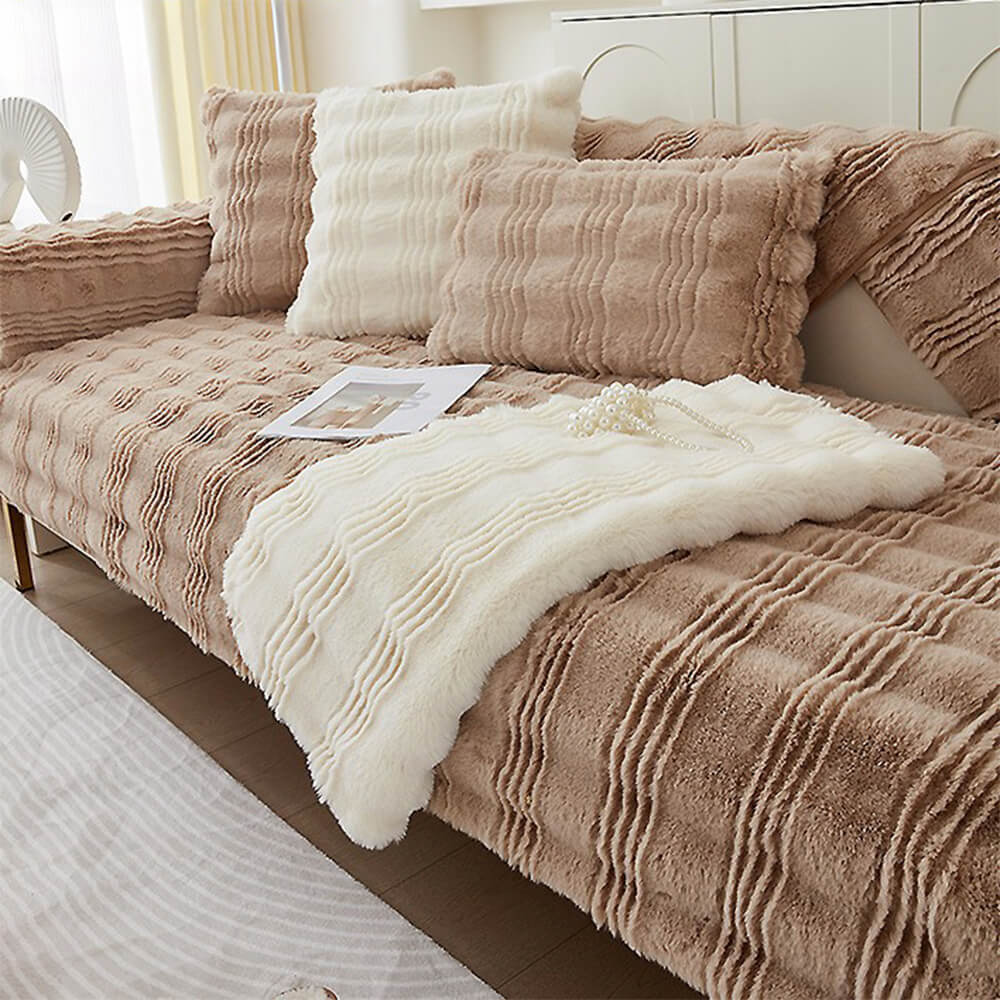 Modern Bekväm Falsk Kaninpäls Anti-Slip Soffa Täcke