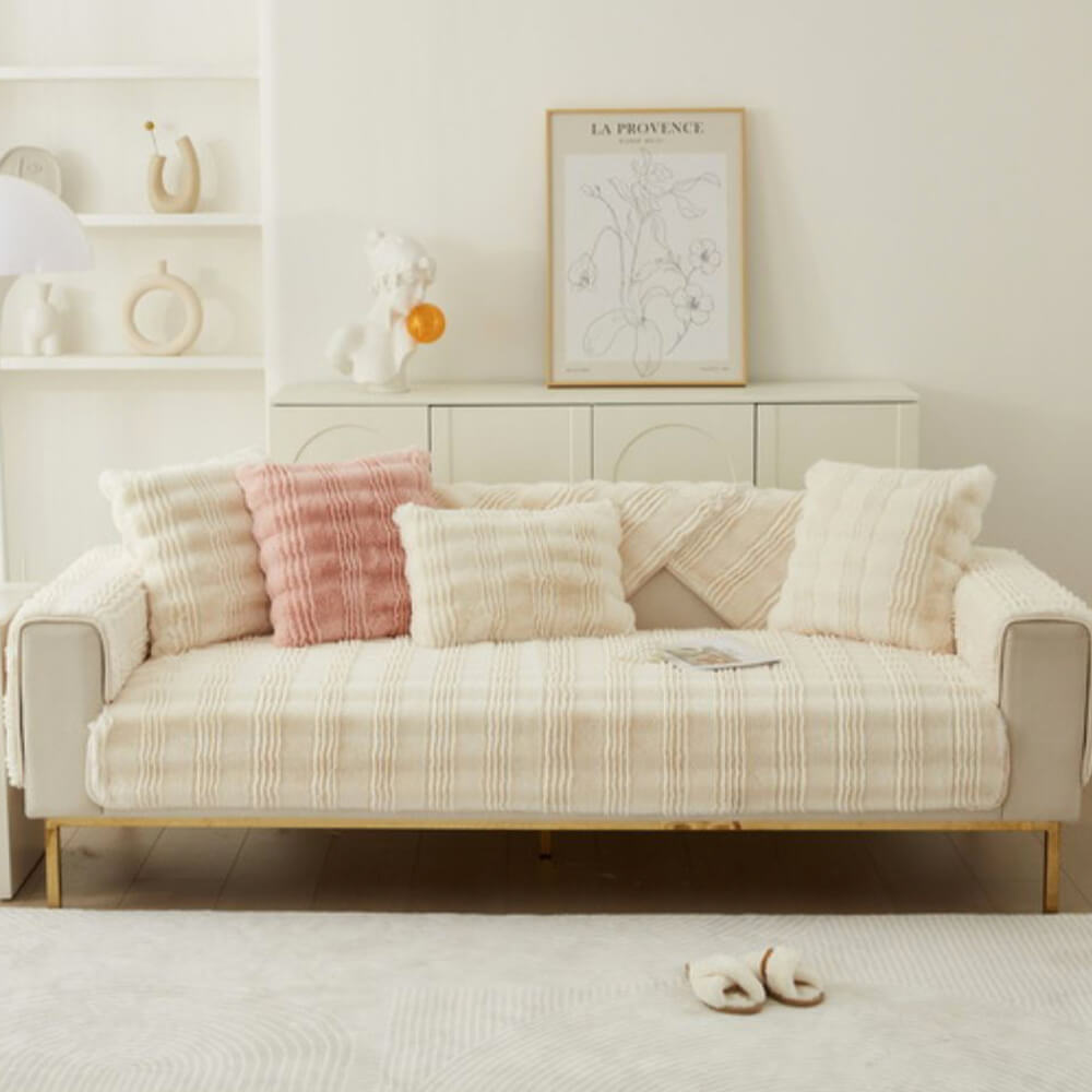 Modern Bekväm Falsk Kaninpäls Anti-Slip Soffa Täcke
