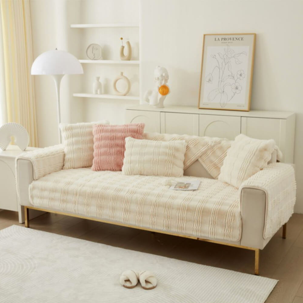 Modern Bekväm Falsk Kaninpäls Anti-Slip Soffa Täcke