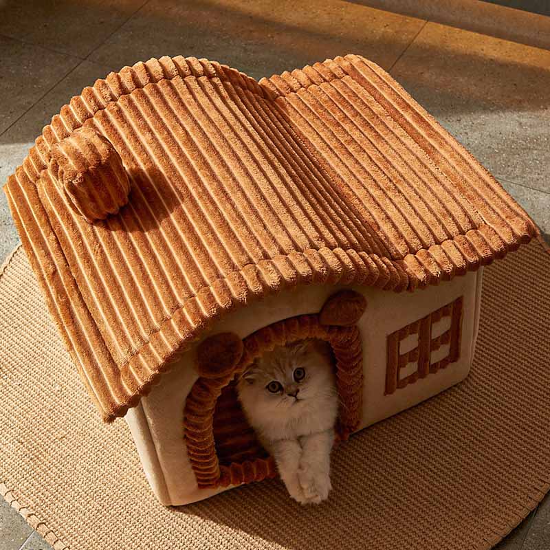 Katt säng mjukt hus stil inomhus inhägnad
