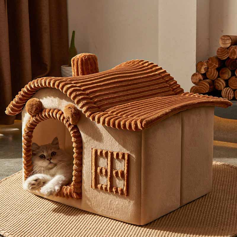 Katt säng mjukt hus stil inomhus inhägnad