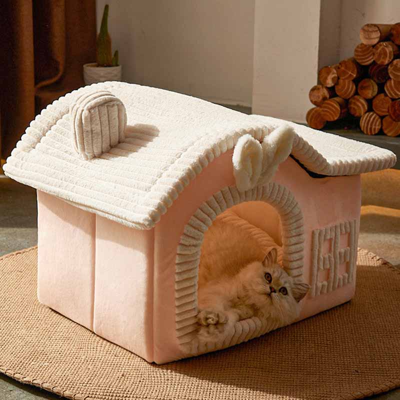 Katt säng mjukt hus stil inomhus inhägnad