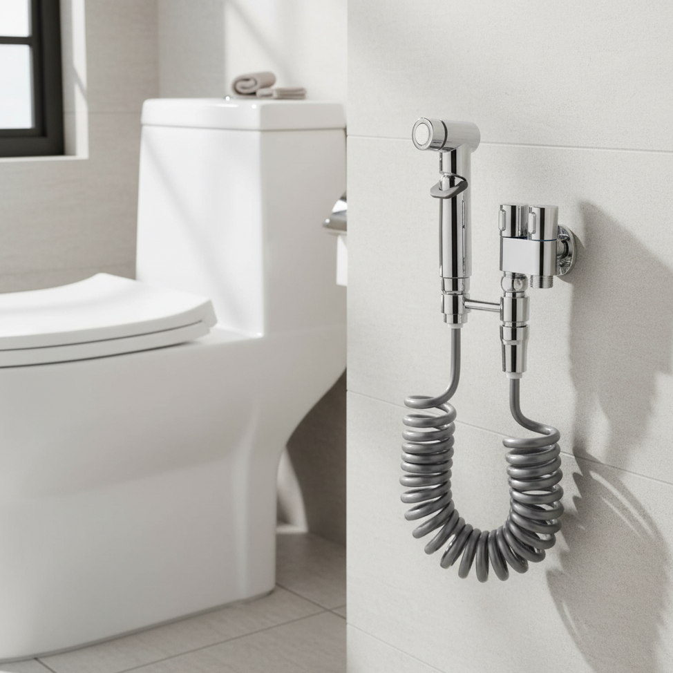 AuriJet rostfritt stål bidetsprayer – toalett-dusch med tryckreglering & ergonomiskt handtag