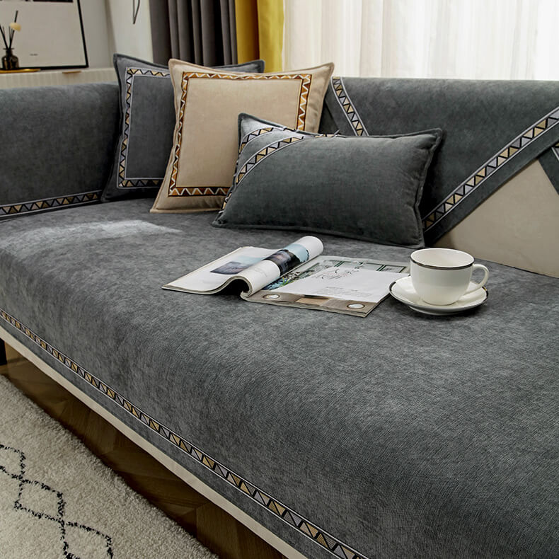 Geometrisk Dekor Enfärgad Chenille Halkfri Sofföverdrag