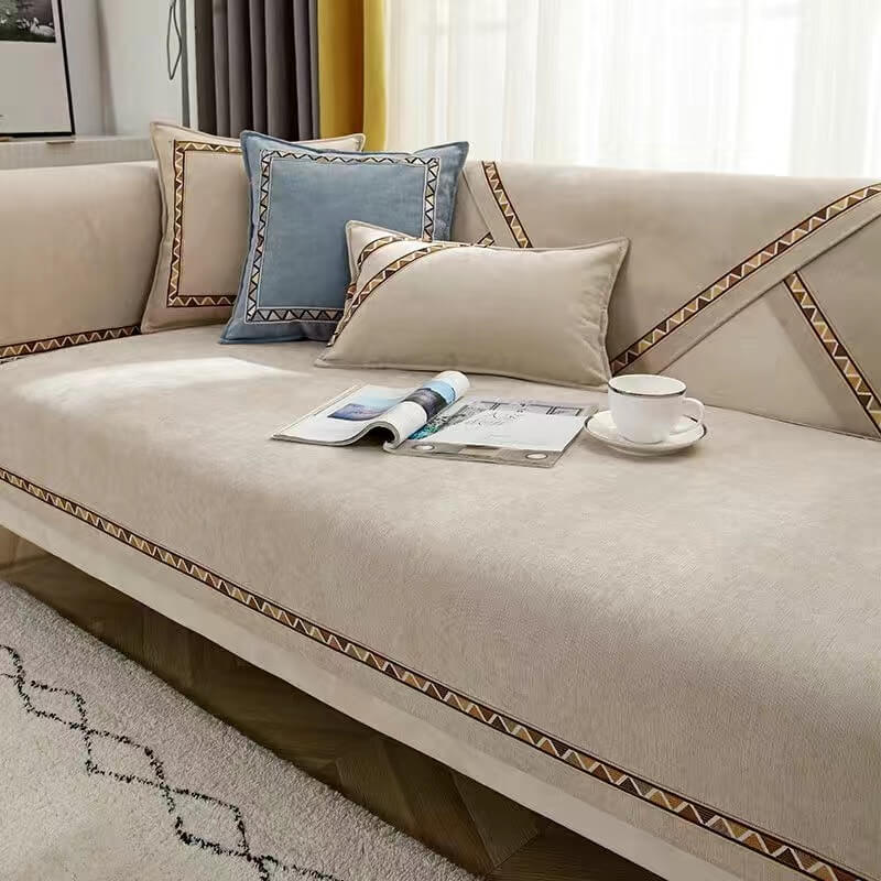 Geometrisk Dekor Enfärgad Chenille Halkfri Sofföverdrag