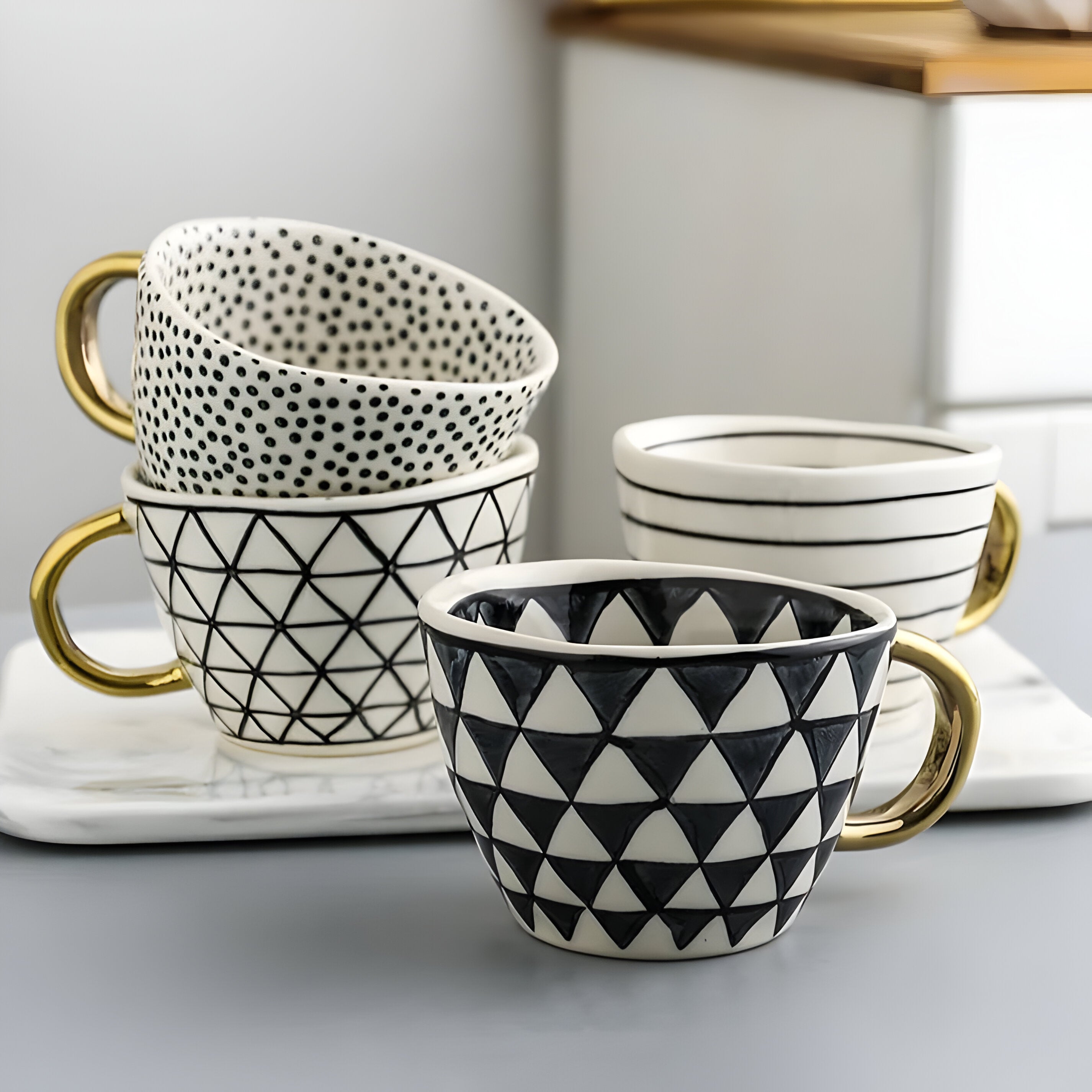 Keramikkopp med geometrisk design – Stilfull og moderne | Ideell for kaffe eller te
