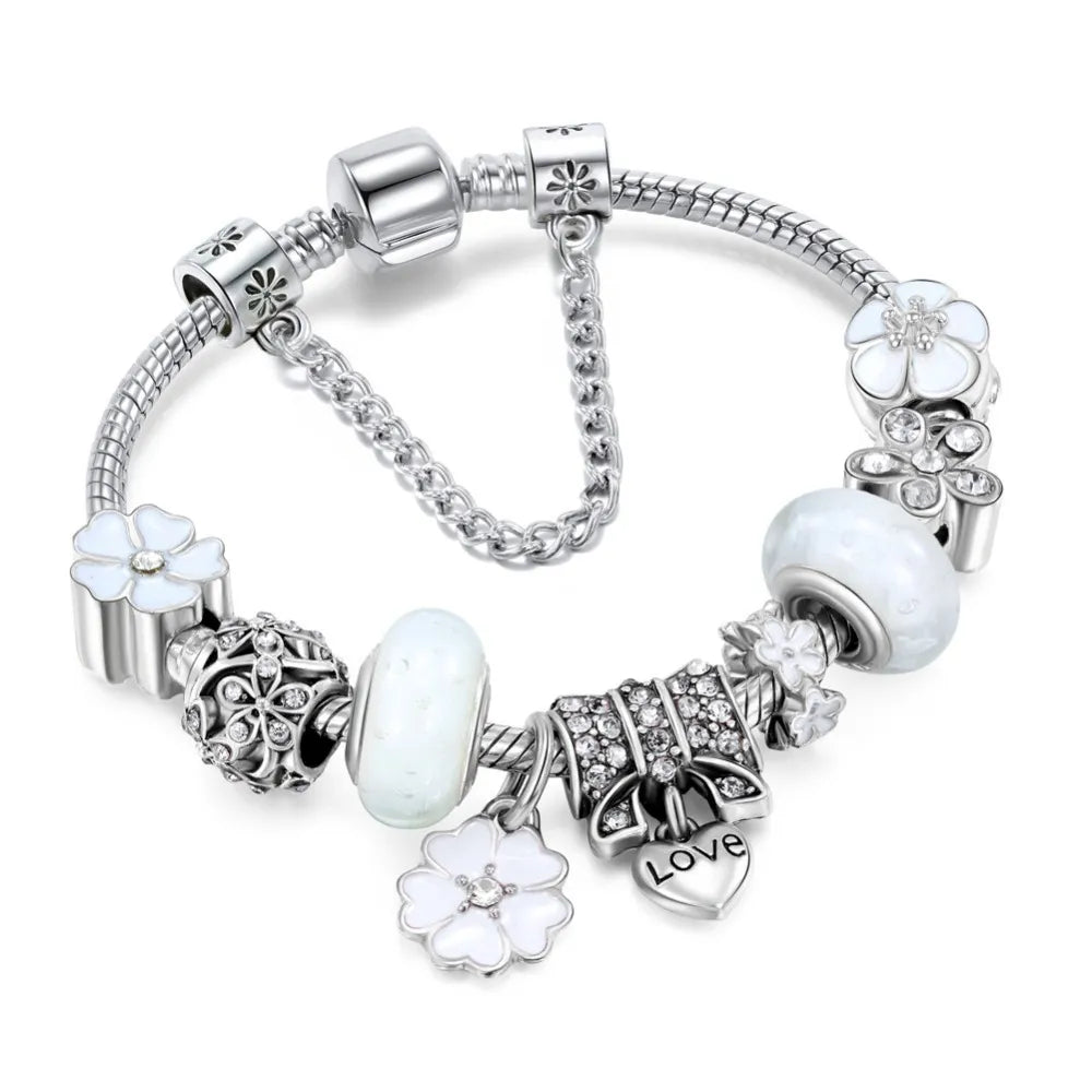 Armband Silver Charm | Blomsterpärlor Present Smycken Kvinnor
