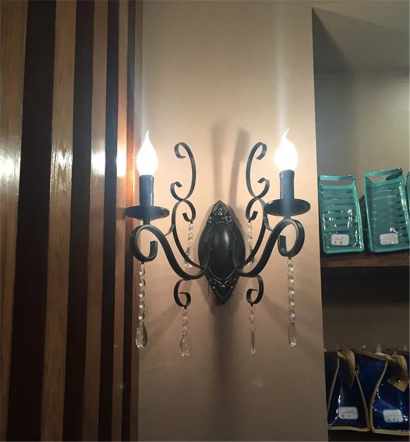CrystalVintage - Svart Vägglampa Vardagsrum & Sovrum Belysning