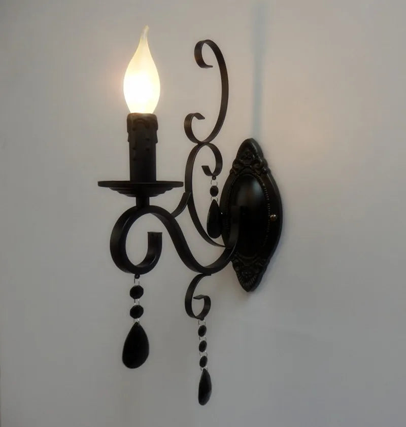 CrystalVintage - Svart Vägglampa Vardagsrum & Sovrum Belysning