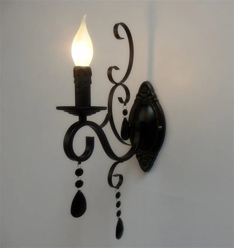 CrystalVintage - Svart Vägglampa Vardagsrum & Sovrum Belysning
