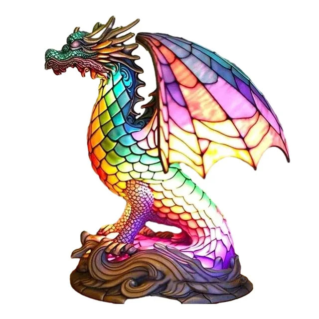 TiffanyGlow - Färgglad Djurhuvud Nattlampa – Handgjord Tiffany Glaslampa