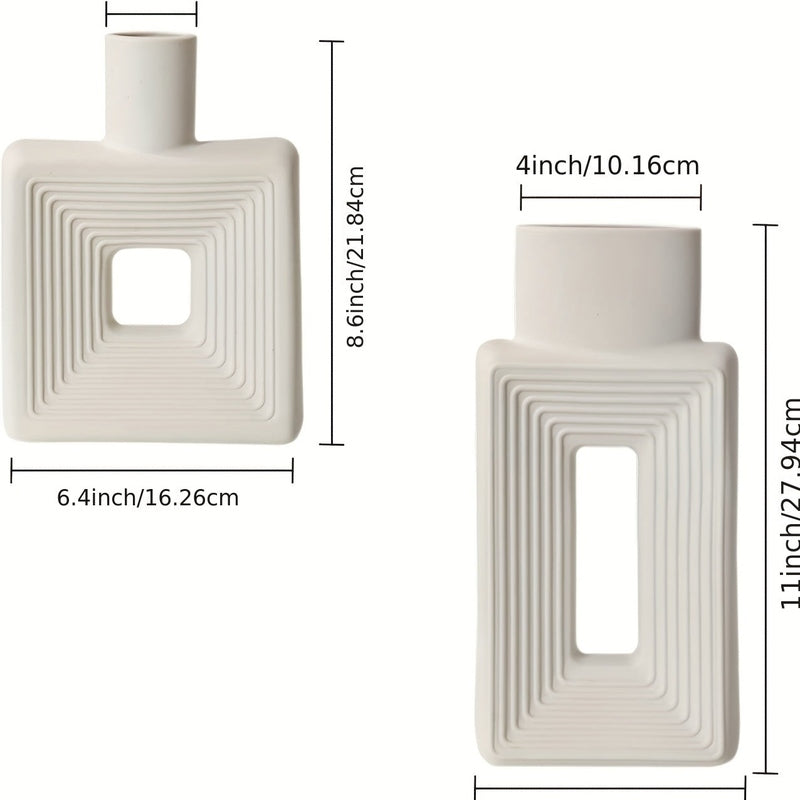 Carvallo – Vit keramikvas-set med geometrisk design för en boho-chic inredning