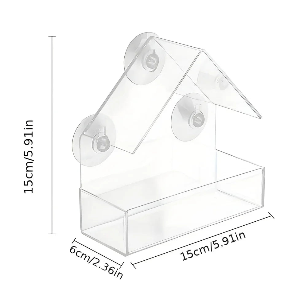 Carvallo – Transparent fönsterfågelmatare med bricka och sugförmåga