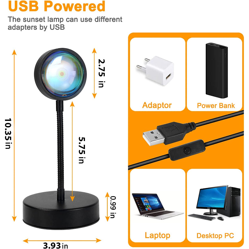 Solnedgångslampa Projektor - LED Nattlampa med 16 RGB Färger och 360° Rotation