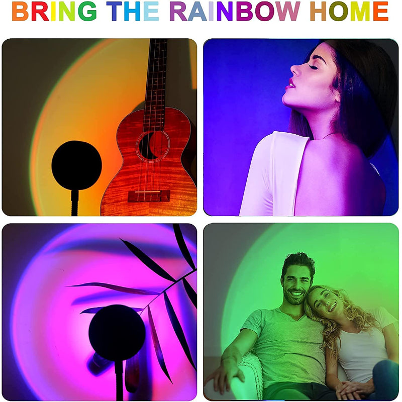 Solnedgångslampa Projektor - LED Nattlampa med 16 RGB Färger och 360° Rotation