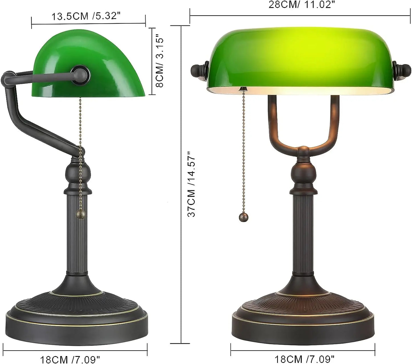 LumiBank - Klassisk Banklamp med Grönt Glas i Retro Stil för Kontor & Vardagsrum