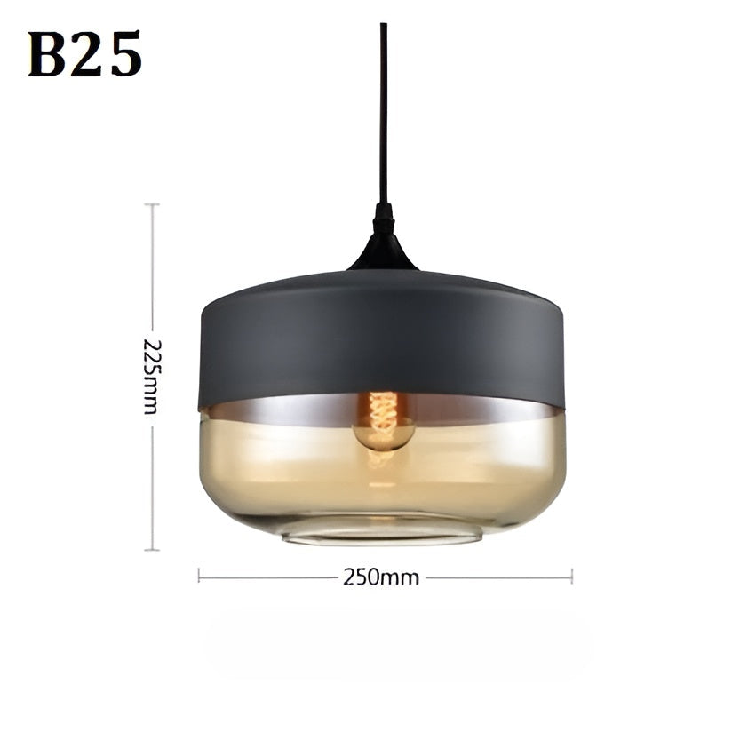 Geometrisk Glas-Pendellampa – Svart & Bärnsten | Stilren Belysning