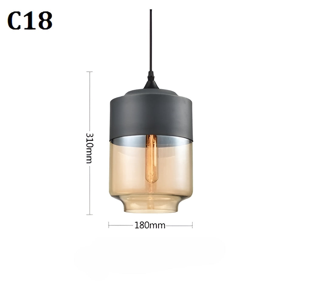 Geometrisk Glas-Pendellampa – Svart & Bärnsten | Stilren Belysning