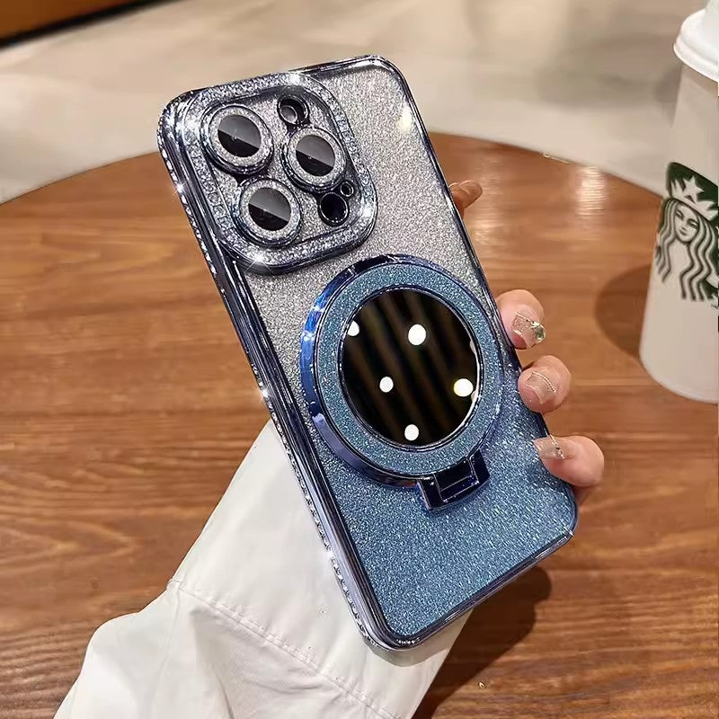 Telefonfodral med spegel magnetisk stativ glitter