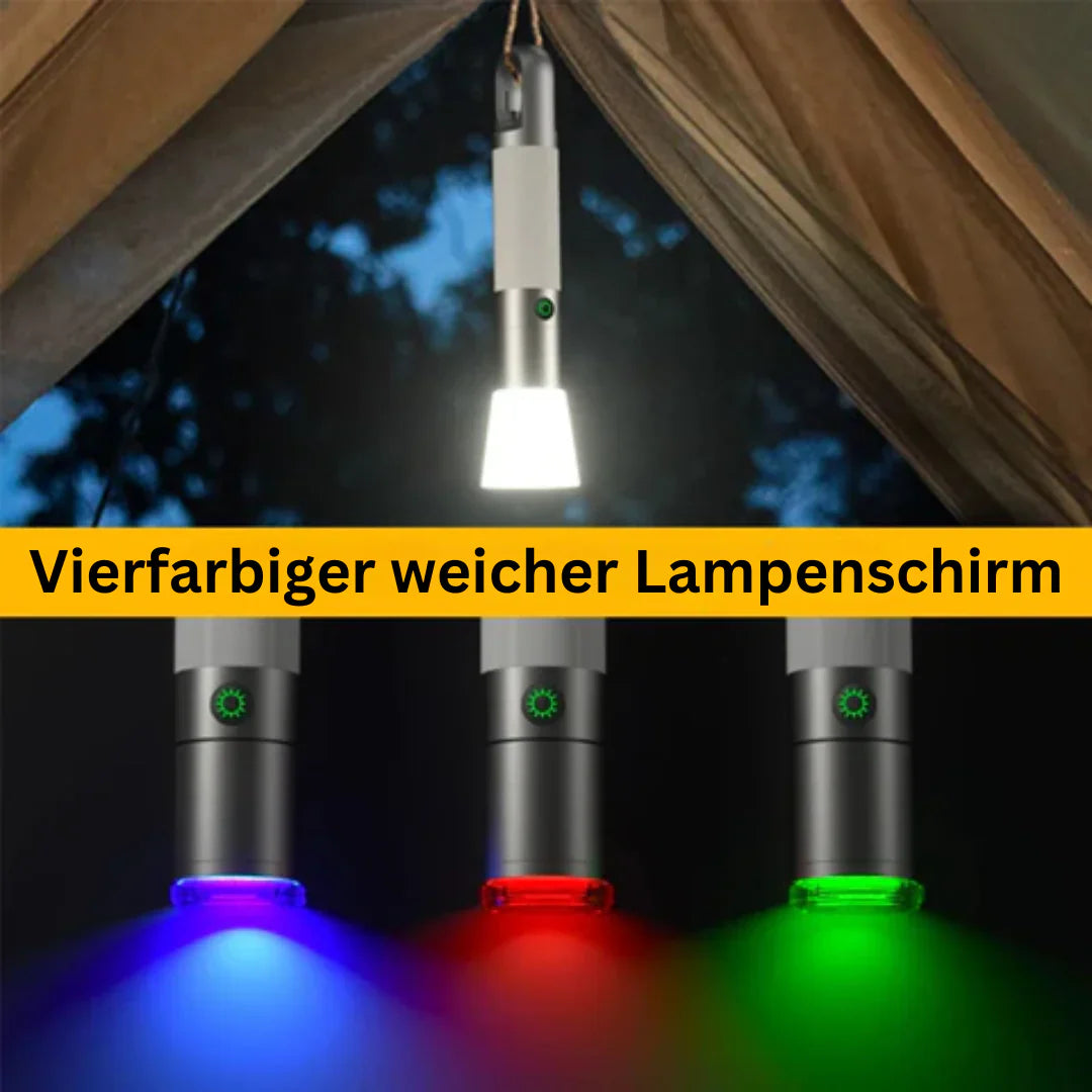 LED-ficklampa med flerfärgade filter – uppladdningsbar USB-C-lampa med camping- och nödbelysningsfunktion
