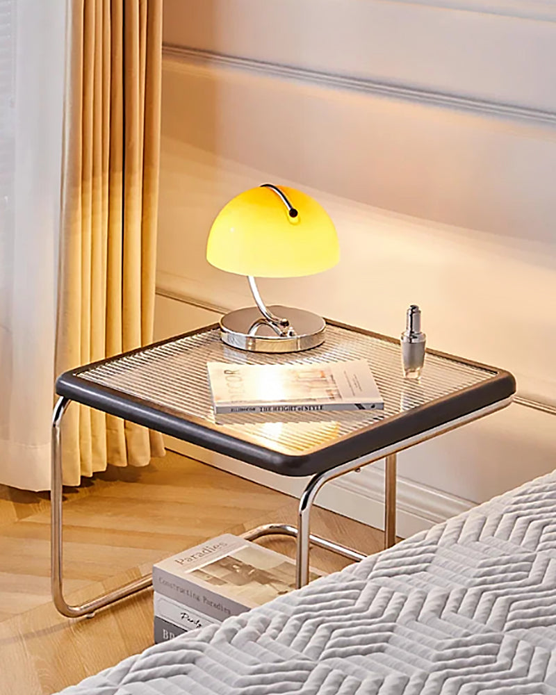 Solvia Cane | Rund soffbord av rotting med glasbordskiva i mid-century stil