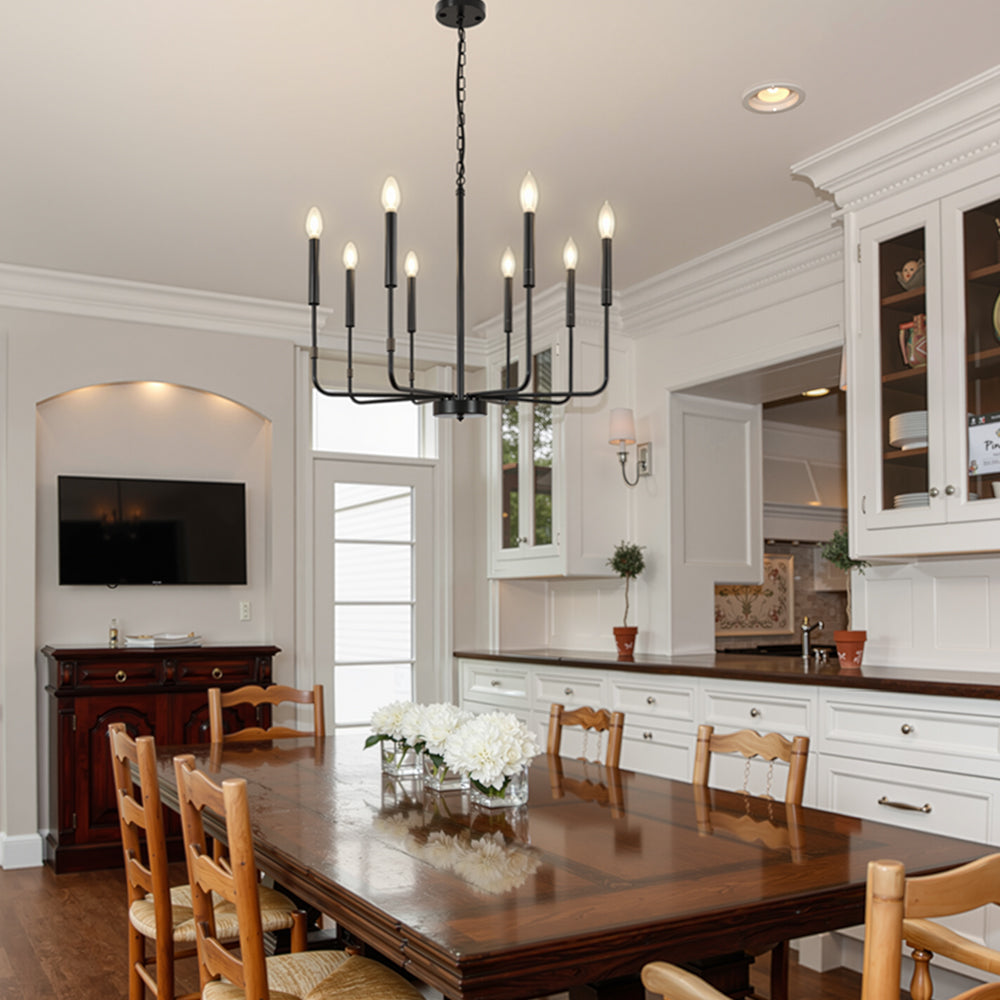 Modern industriell järnljuskrona | 6/8-lampa geometrisk taklampa i svart eller guld | Brick by Brick