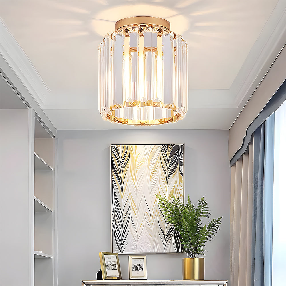 Flush Mount Ceiling Light | Stylish Hallway Fixture | Brass & Crystal
