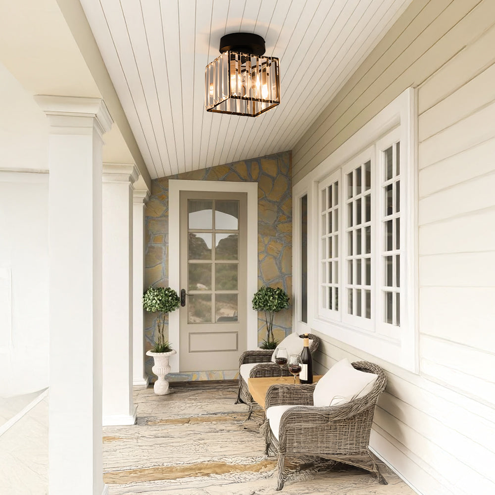 Flush Mount Ceiling Light | Stylish Hallway Fixture | Brass & Crystal