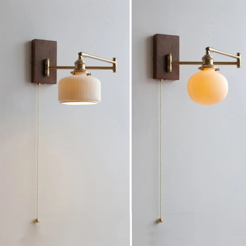 Keramisk vägglampa med träplatta modern rustik hembelysningsanordning