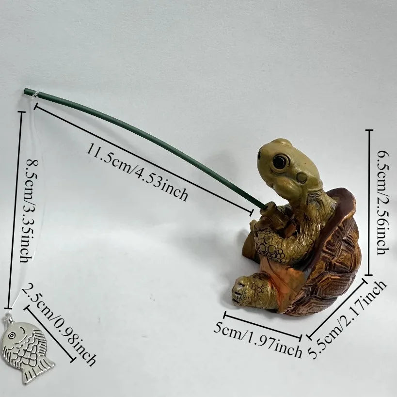 Söt Sköldpadds Trädgårdsstaty med Fiskesnöre Dekorativt Ornament
