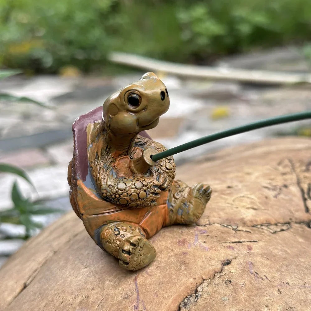 Söt Sköldpadds Trädgårdsstaty med Fiskesnöre Dekorativt Ornament