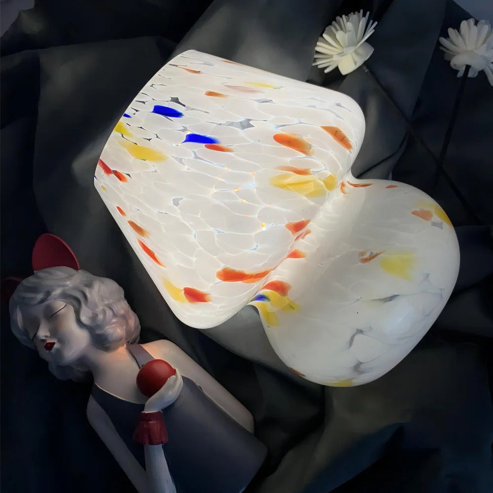 Glas Svamp Lampa Vintage LED Belysning för Sovrumsinredning