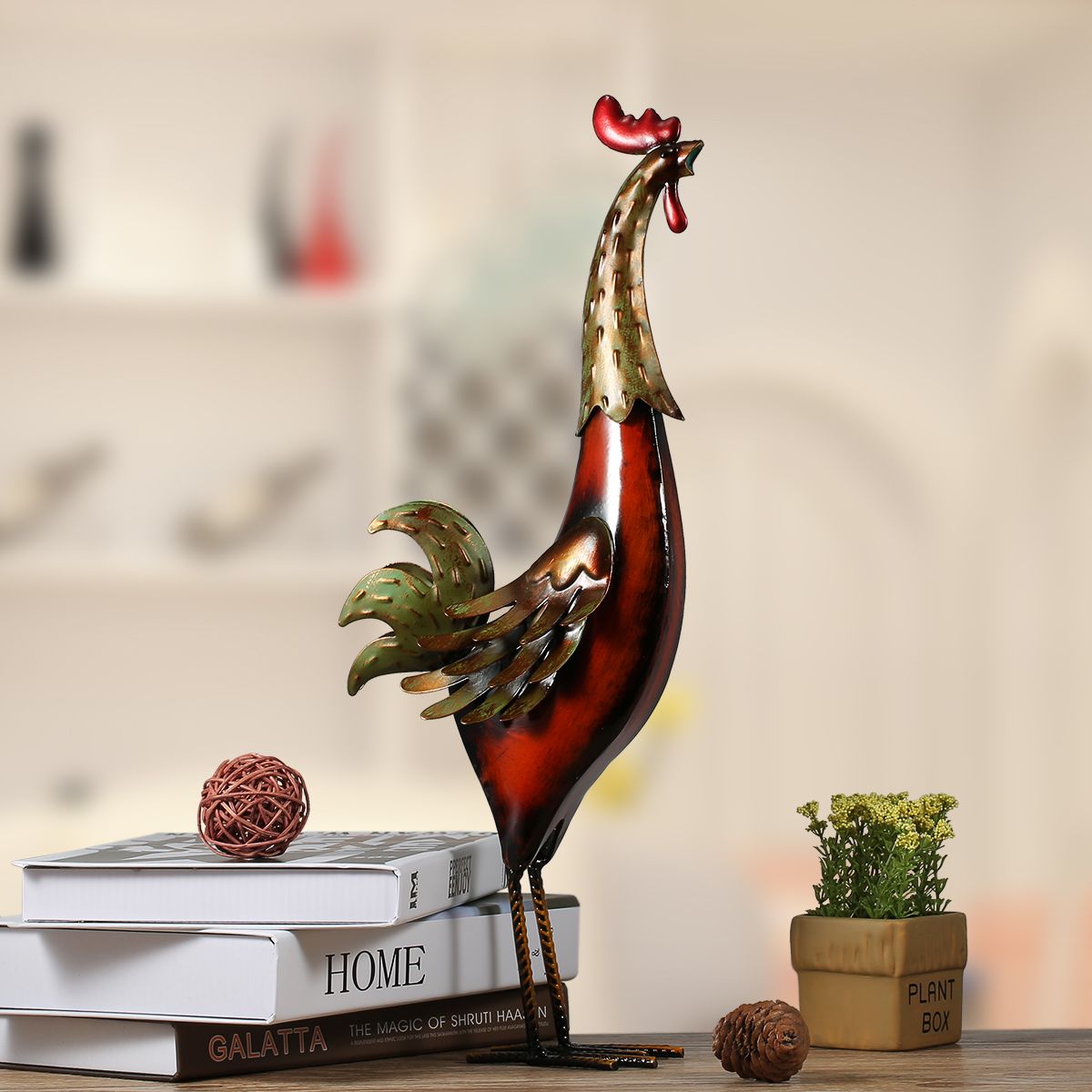 Iron Rooster Sculpture Miniature för Trädgårdsdekoration