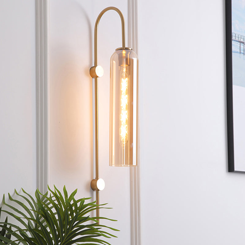 Mid Century Gooseneck Vägglampa Med Flöjt Glas Skärm