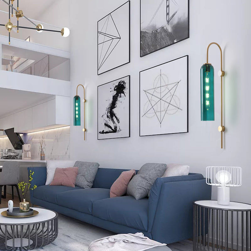 Mid Century Gooseneck Vägglampa Med Flöjt Glas Skärm