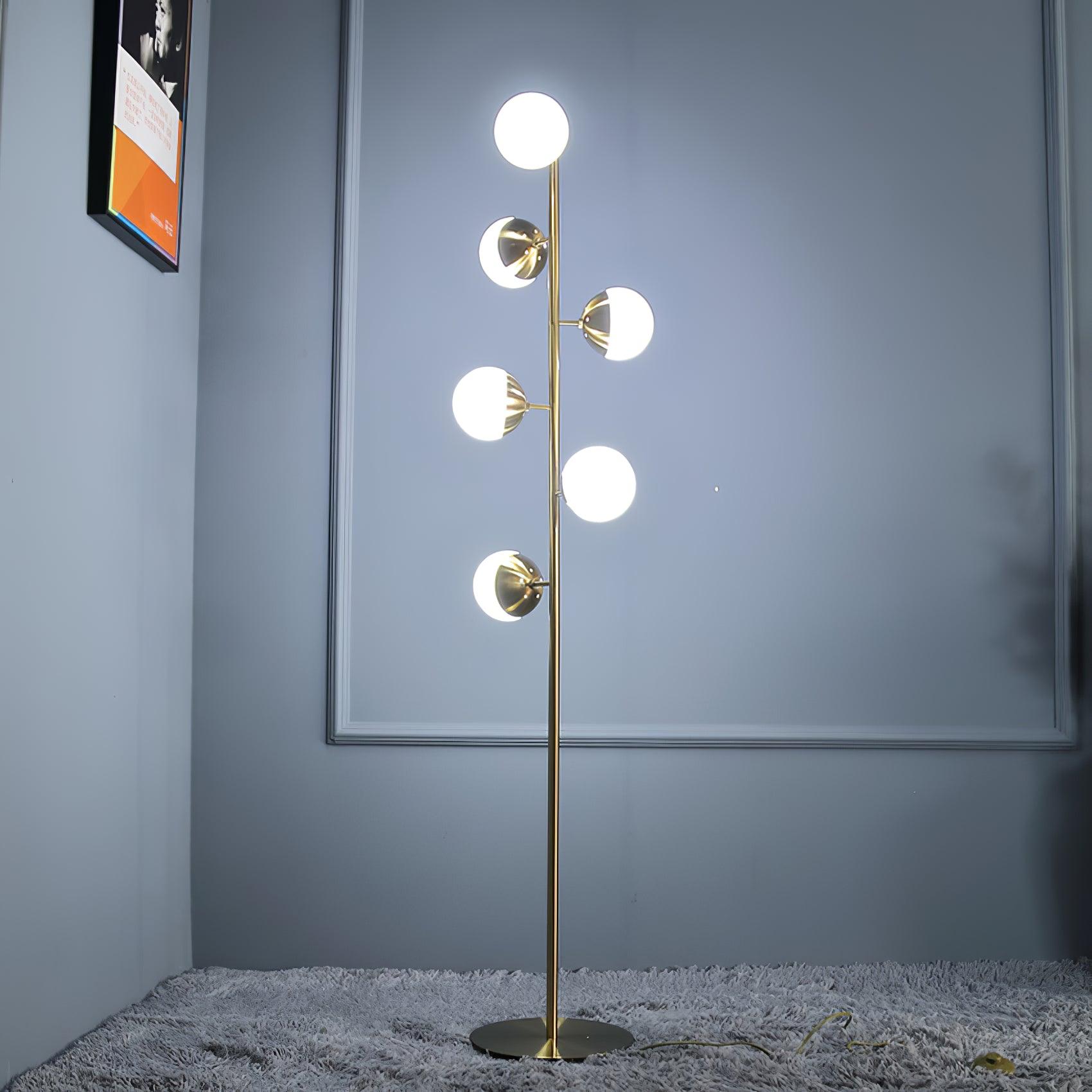 Mitten av seklet LED-träd lampa med glaskulor gold bas