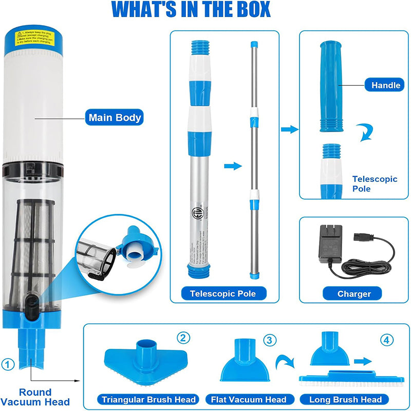 3 i 1 Trådlös Uppladdningsbar Pooldammsugare